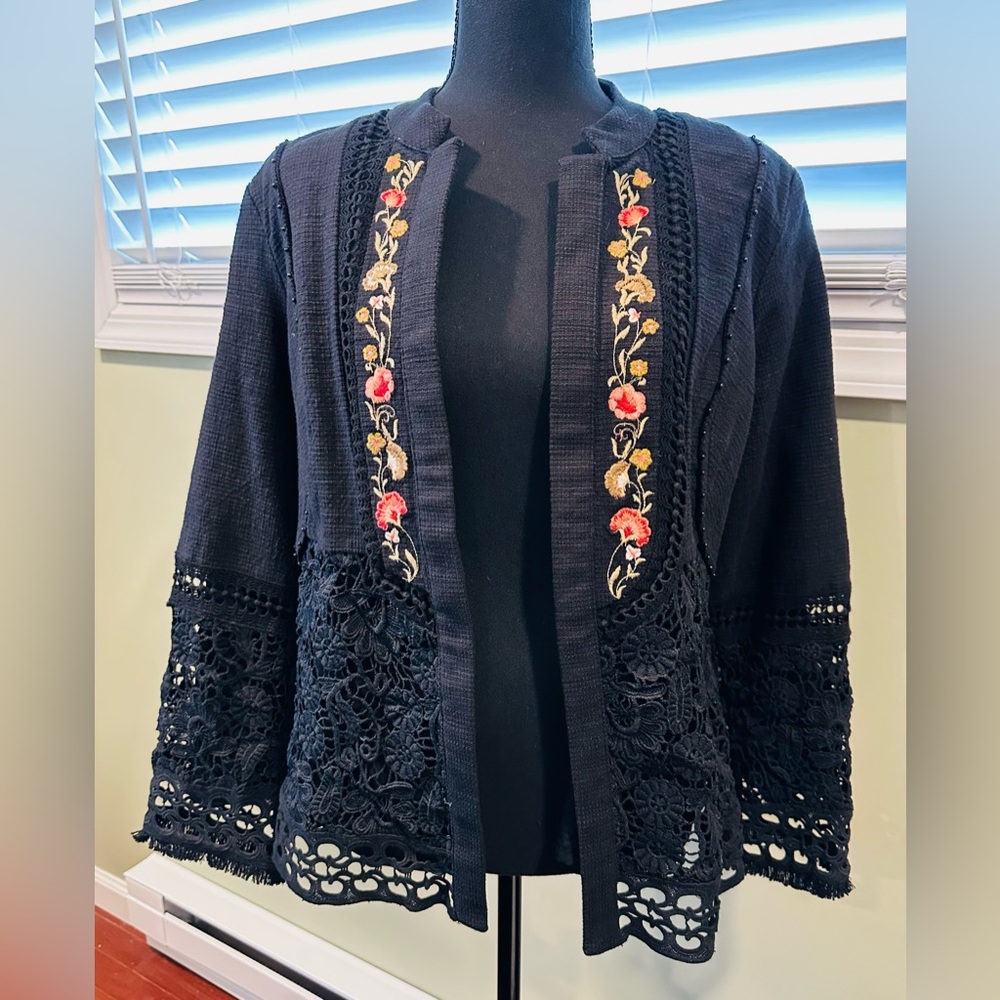 Chico’s Black Embroidered Lace Jacket